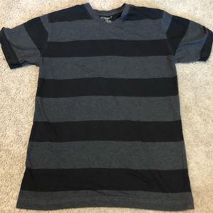 Black Striped V Neck Women Shirt
